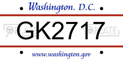 GK2717 District Of Columbia License Plate