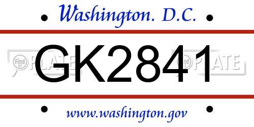 GK2841 District Of Columbia License Plate