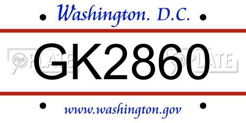 GK2860 District Of Columbia License Plate