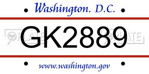GK2889 District Of Columbia License Plate