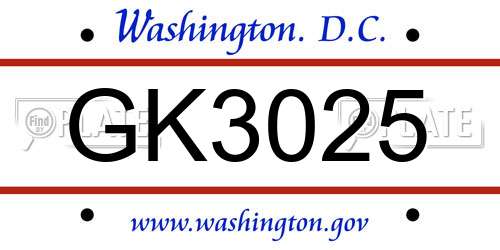 GK3025 District Of Columbia License Plate