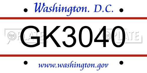GK3040 District Of Columbia License Plate