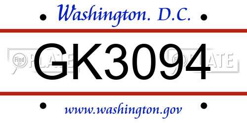 GK3094 District Of Columbia License Plate