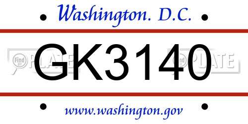 GK3140 District Of Columbia License Plate