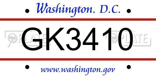 GK3410 District Of Columbia License Plate