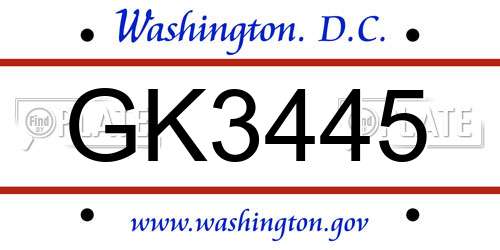 GK3445 District Of Columbia License Plate