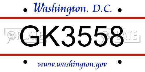 GK3558 District Of Columbia License Plate