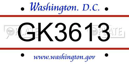 GK3613 District Of Columbia License Plate