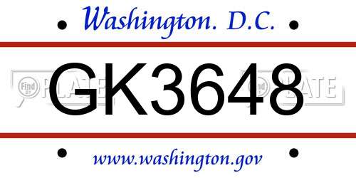 GK3648 District Of Columbia License Plate