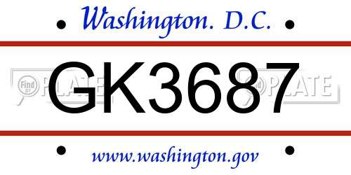 GK3687 District Of Columbia License Plate