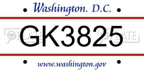 GK3825 District Of Columbia License Plate