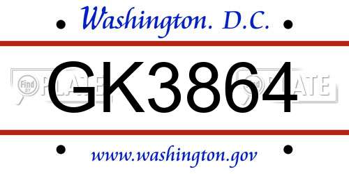 GK3864 District Of Columbia License Plate