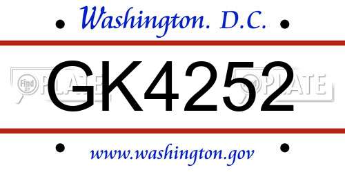 GK4252 District Of Columbia License Plate