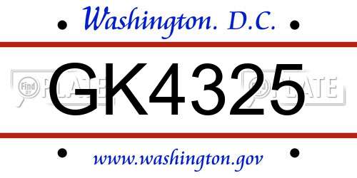 GK4325 District Of Columbia License Plate