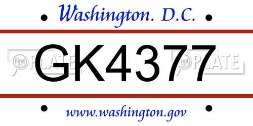 GK4377 District Of Columbia License Plate