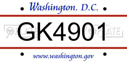 GK4901 District Of Columbia License Plate