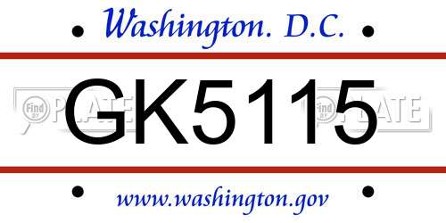 GK5115 District Of Columbia License Plate