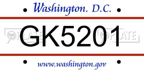 GK5201 District Of Columbia License Plate