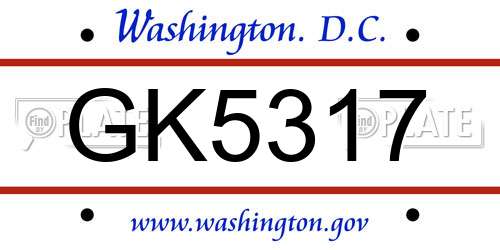 GK5317 District Of Columbia License Plate