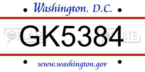 GK5384 District Of Columbia License Plate