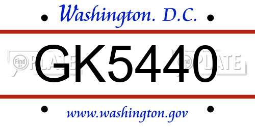 GK5440 District Of Columbia License Plate