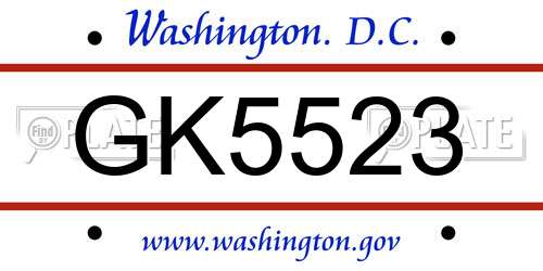 GK5523 District Of Columbia License Plate