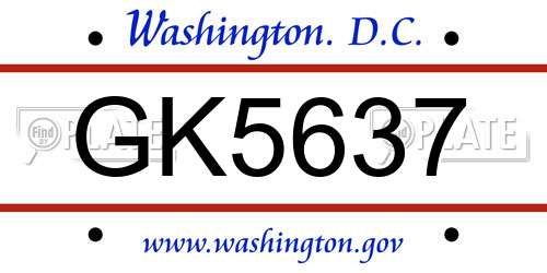 GK5637 District Of Columbia License Plate