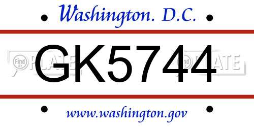 GK5744 District Of Columbia License Plate
