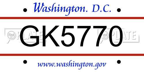 GK5770 District Of Columbia License Plate