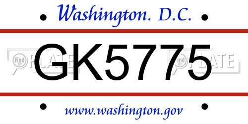 GK5775 District Of Columbia License Plate