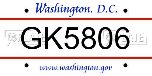GK5806 District Of Columbia License Plate
