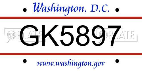 GK5897 District Of Columbia License Plate