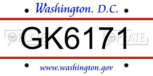 GK6171 District Of Columbia License Plate