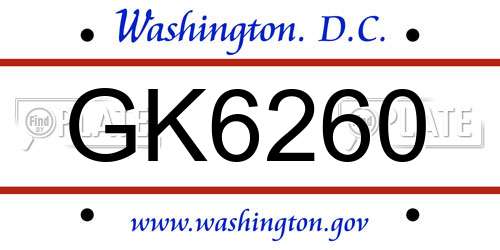 GK6260 District Of Columbia License Plate