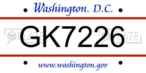 GK7226 District Of Columbia License Plate