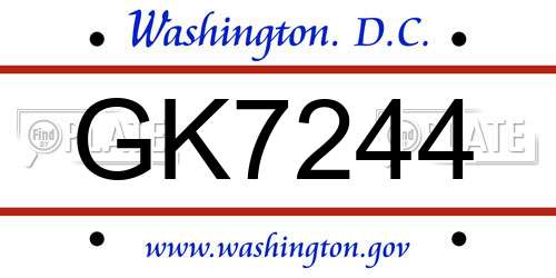 GK7244 District Of Columbia License Plate