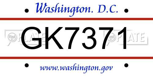 GK7371 District Of Columbia License Plate