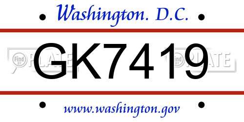 GK7419 District Of Columbia License Plate