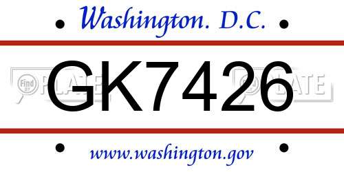 GK7426 District Of Columbia License Plate