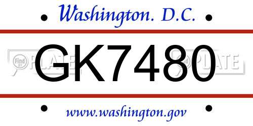 GK7480 District Of Columbia License Plate