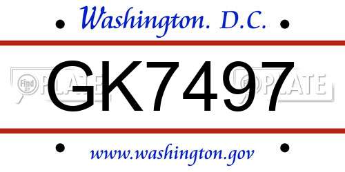 GK7497 District Of Columbia License Plate