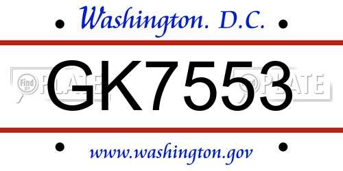 GK7553 District Of Columbia License Plate