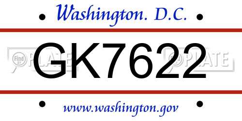 GK7622 District Of Columbia License Plate