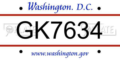 GK7634 District Of Columbia License Plate