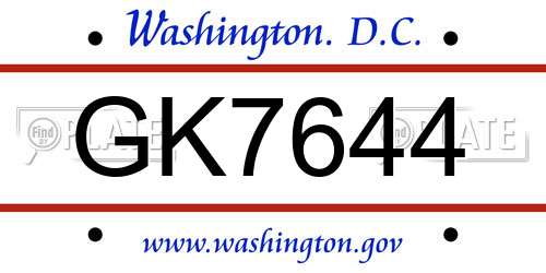 GK7644 District Of Columbia License Plate