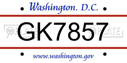 GK7857 District Of Columbia License Plate