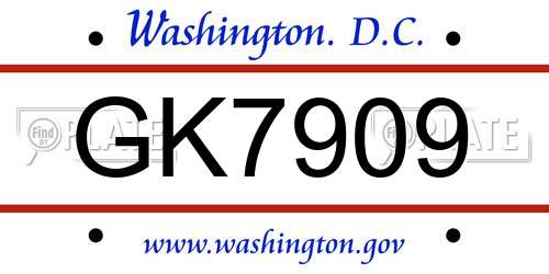 GK7909 District Of Columbia License Plate