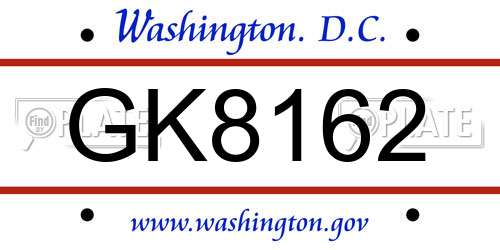 GK8162 District Of Columbia License Plate