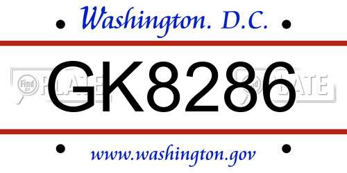 GK8286 District Of Columbia License Plate