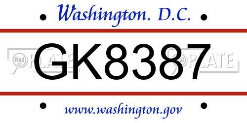 GK8387 District Of Columbia License Plate